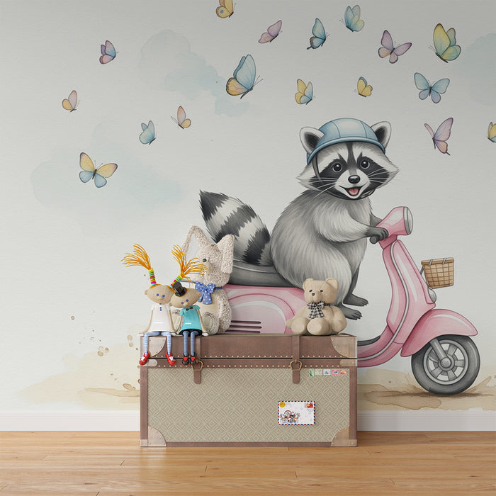 Barntapet | Tvättbjörn på skoter med fjärilar