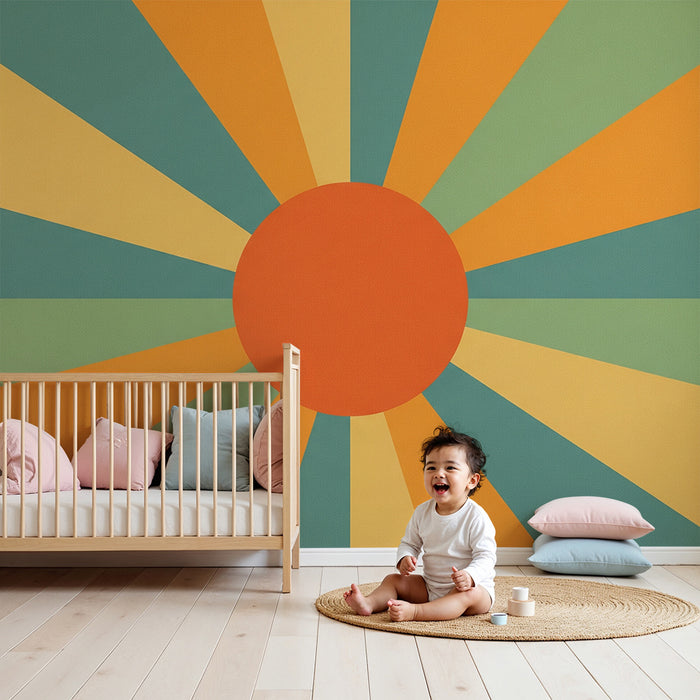 Kids' Room Wallpaper | Sunny Orange and Green Rays