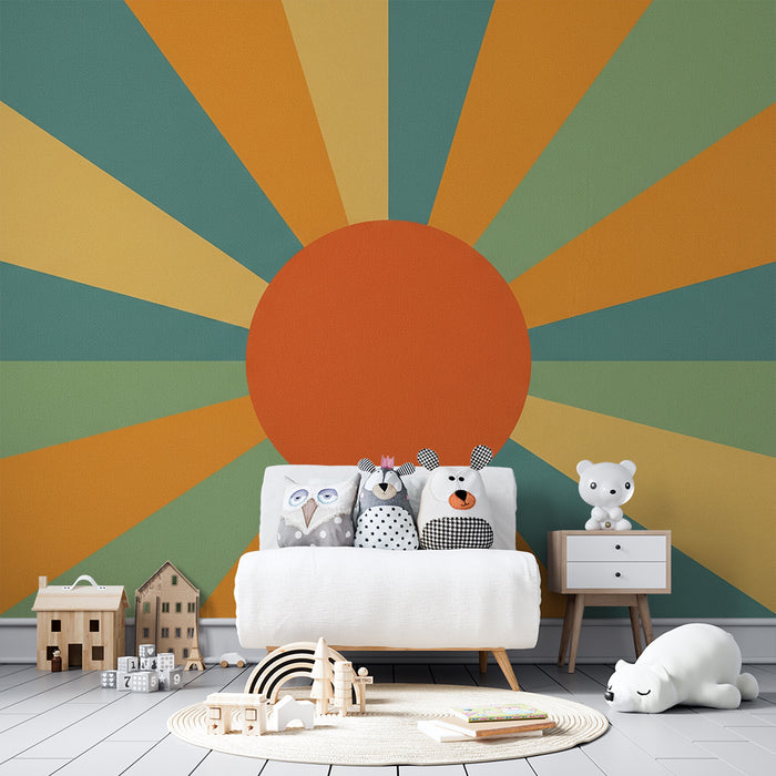 Kids' Room Wallpaper | Sunny Orange and Green Rays