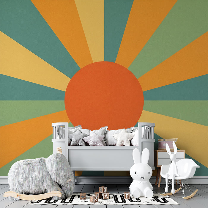 Kids' Room Wallpaper | Sunny Orange and Green Rays