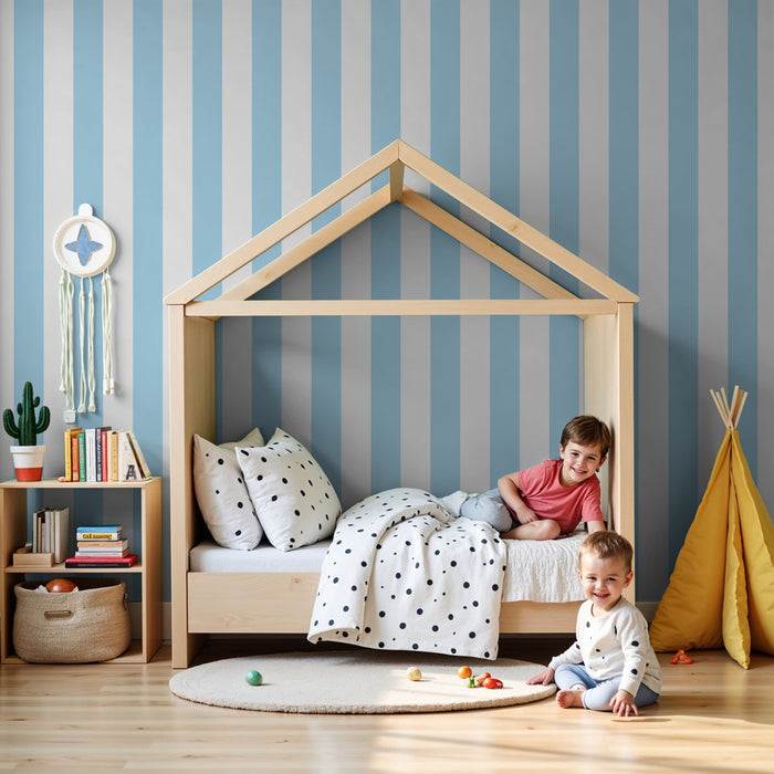 Papier peint chambre enfant | Rayures bleues douces et apaisantes