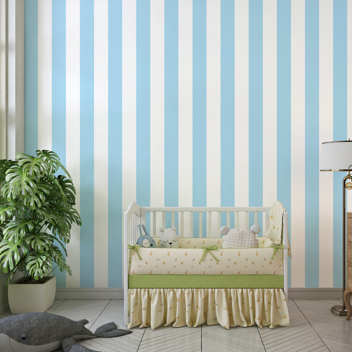 Papier peint chambre enfant | Rayures bleues douces et apaisantes