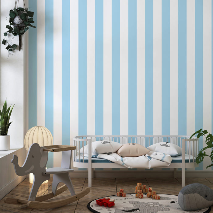 Papier peint chambre enfant | Rayures bleues douces et apaisantes