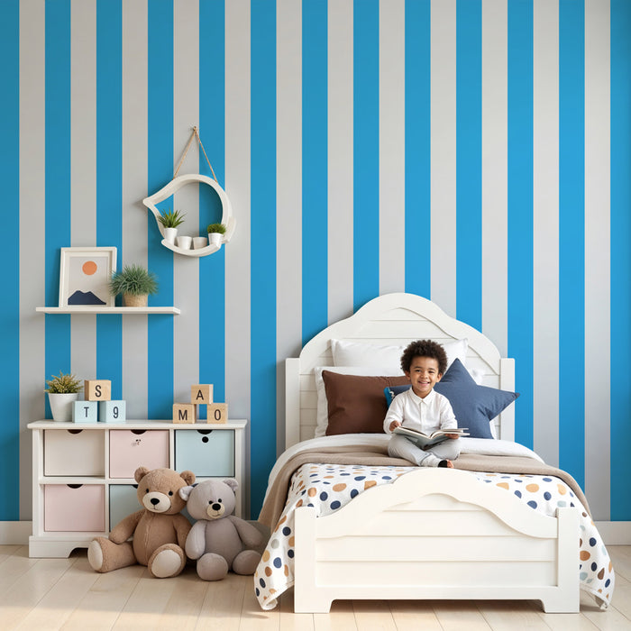 Papier peint chambre enfant | Rayures bleues et blanches