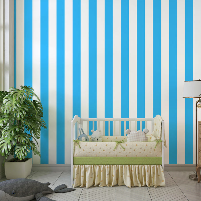 Papier peint chambre enfant | Rayures bleues et blanches
