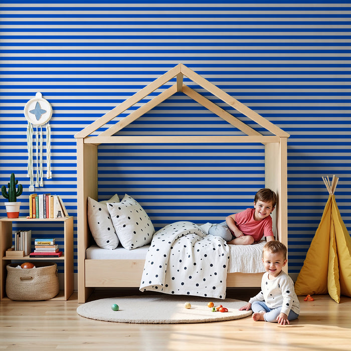 Papel de parede criança | Listras azuis e brancas modernas