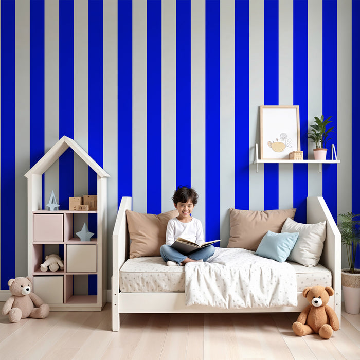 Papier peint chambre enfant | Rayures bleues vives