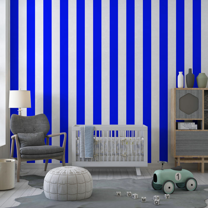 Papier peint chambre enfant | Rayures bleues vives