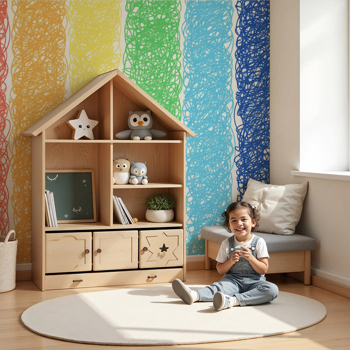 Tapet pentru camera copilului | Dungi colorate în spirală pentru un decor jucăuș