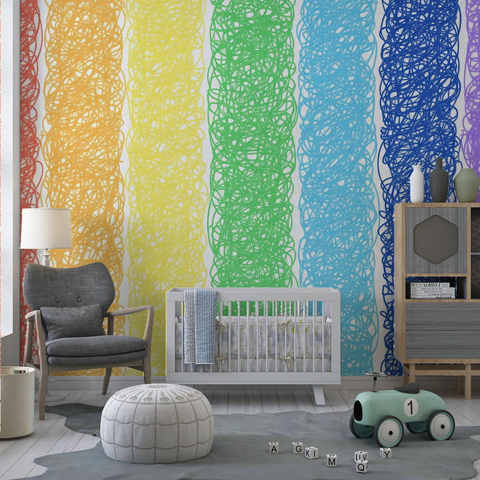 Tapet pentru camera copilului | Dungi colorate în spirală pentru un decor jucăuș
