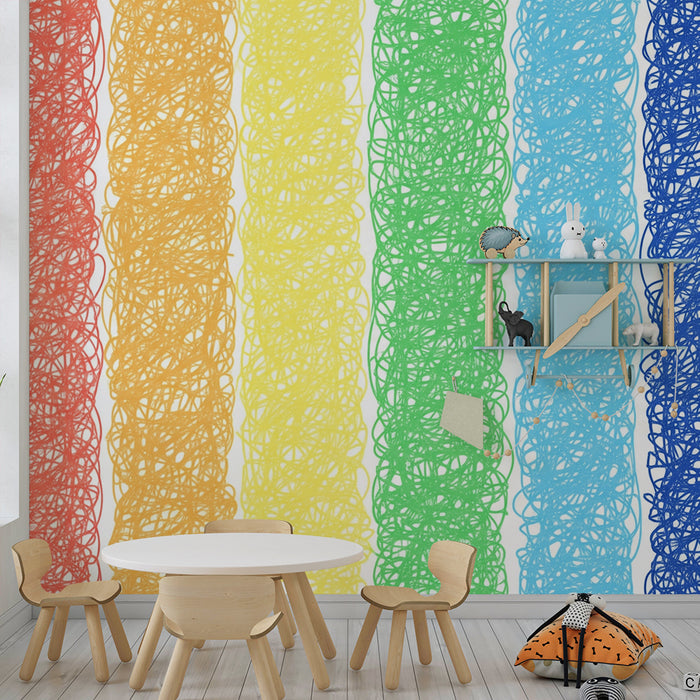 Tapet pentru camera copilului | Dungi colorate în spirală pentru un decor jucăuș