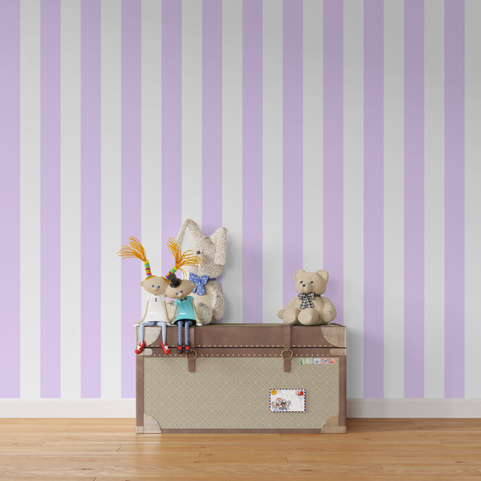 Papier peint chambre enfant | Rayures douces en mauve