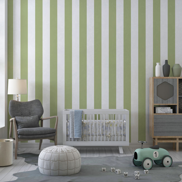 Papier peint chambre enfant | Rayures douces en vert pastel