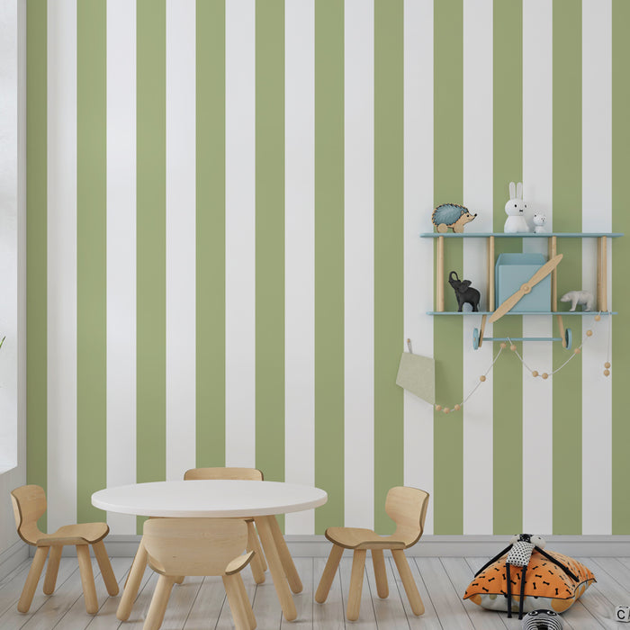 Papier peint chambre enfant | Rayures douces en vert pastel