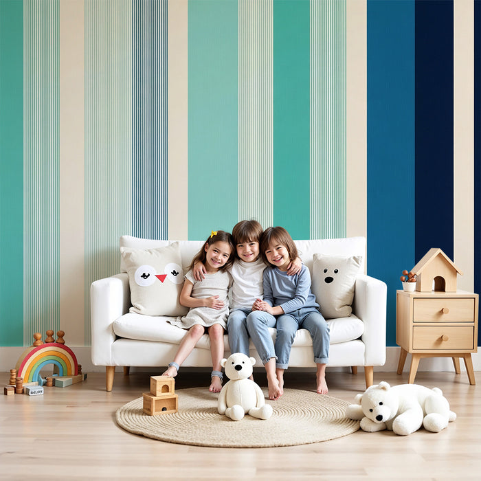 Kids' Room Wallpaper | Elegant Stripes in Shades of Blue and Green
