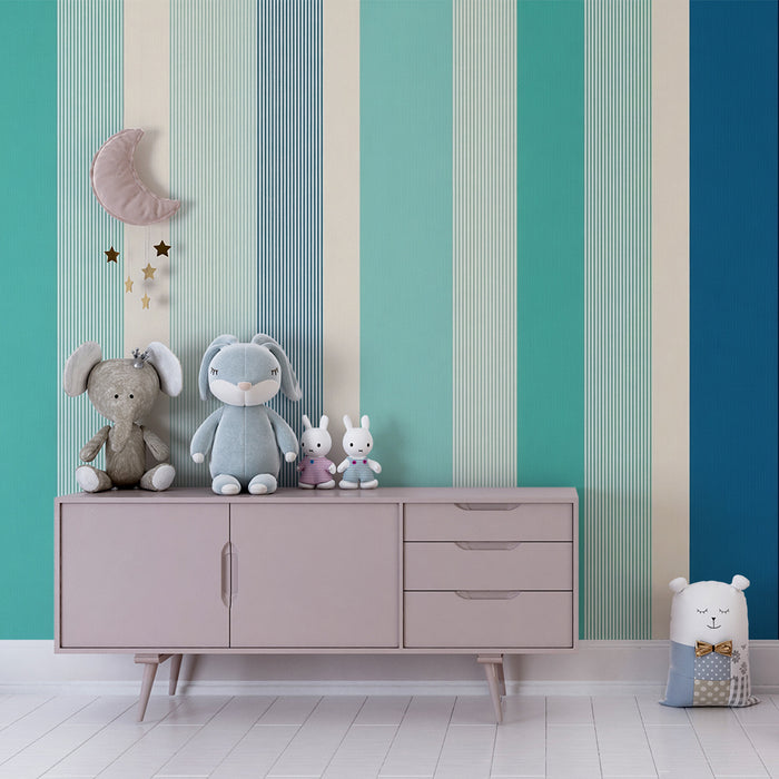 Kids' Room Wallpaper | Elegant Stripes in Shades of Blue and Green