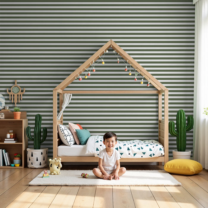 Papel de parede criança | Listras elegantes em verde e branco
