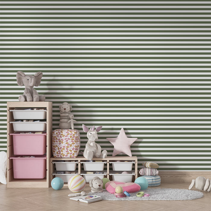 Papel de parede criança | Listras elegantes em verde e branco