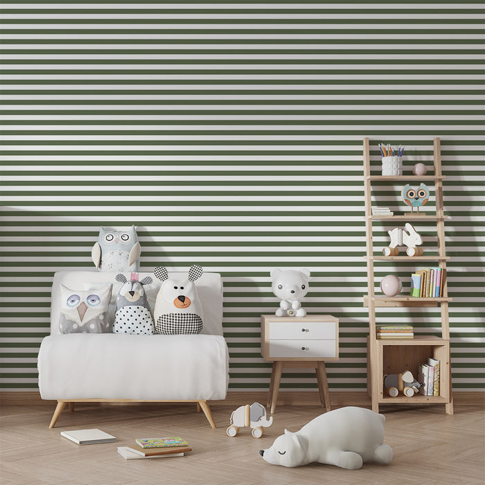 Papel de parede criança | Listras elegantes em verde e branco