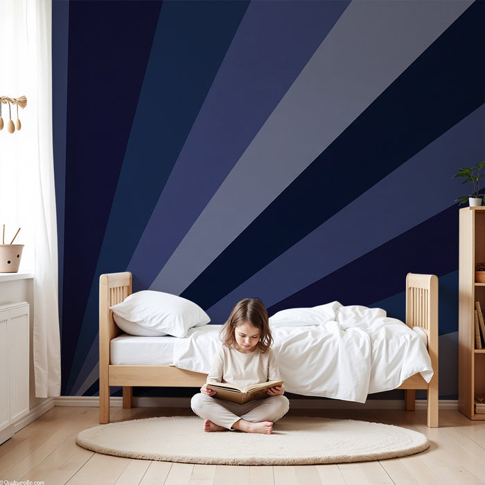 Carta da parati bambini | Righe geometriche in sfumature di blu e grigio