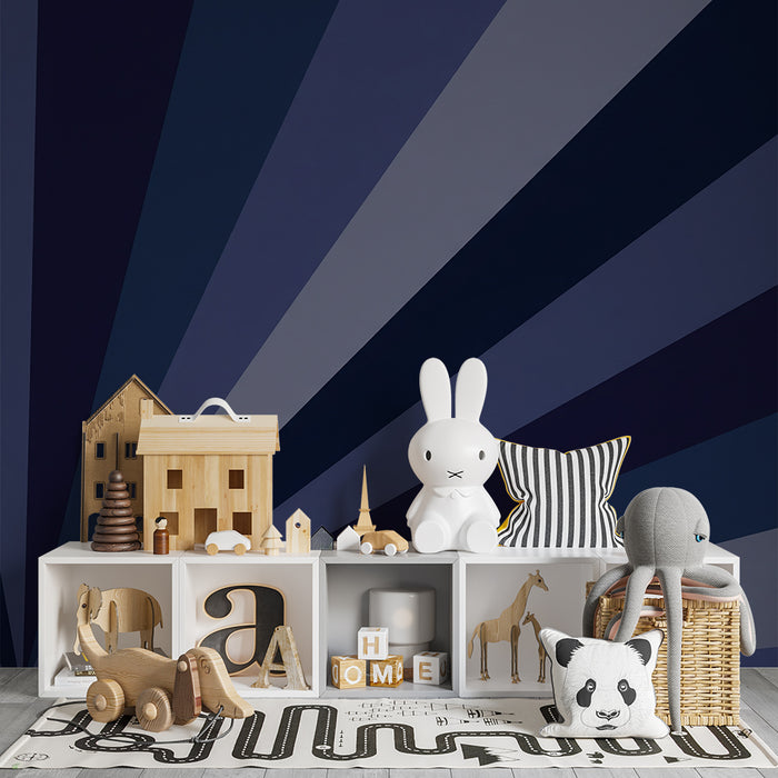 Carta da parati bambini | Righe geometriche in sfumature di blu e grigio