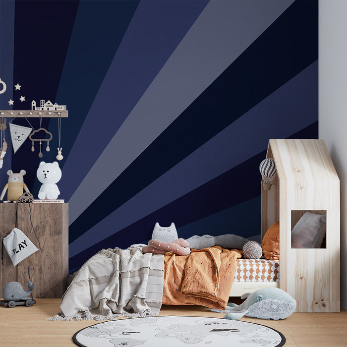 Carta da parati bambini | Righe geometriche in sfumature di blu e grigio