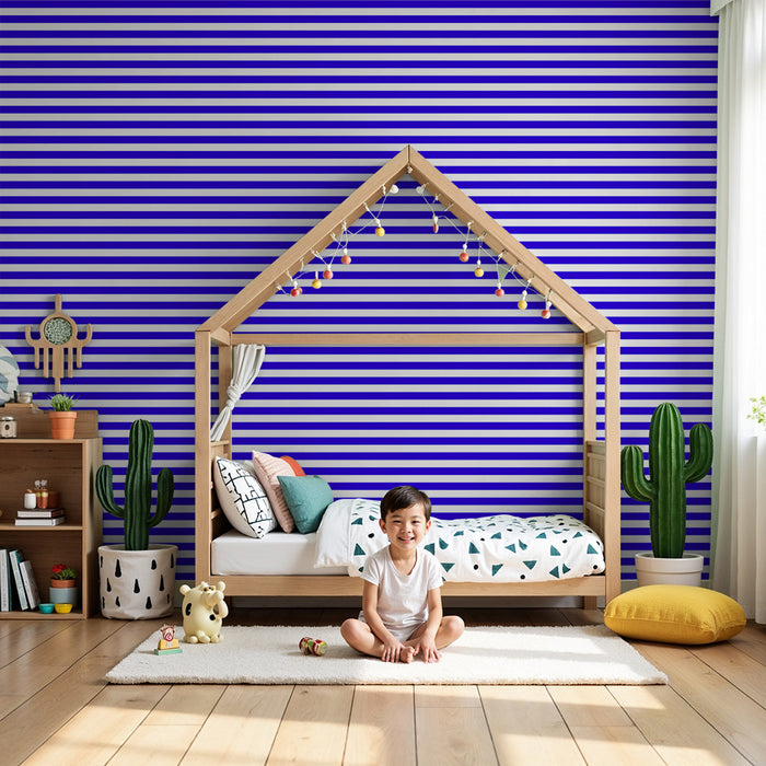 Papel de parede criança | Listras horizontais azuis e brancas modernas