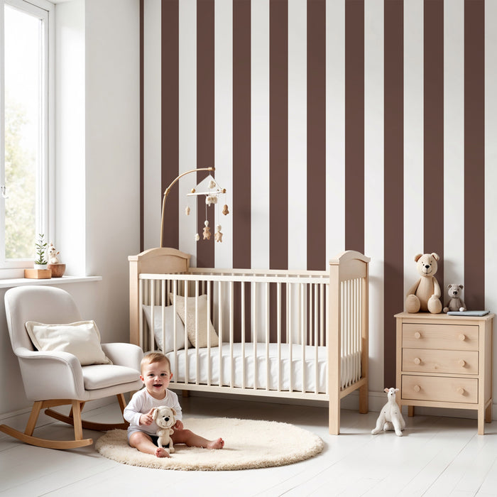 Papier peint chambre enfant | Rayures marron élégantes