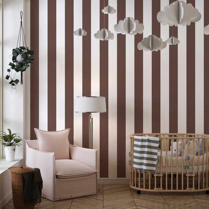 Papier peint chambre enfant | Rayures marron élégantes