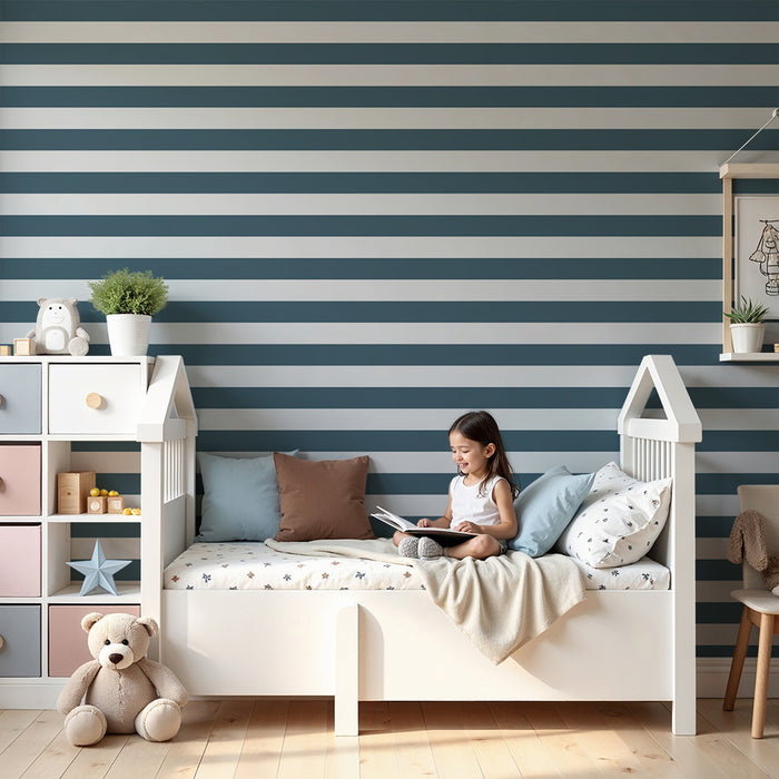 Papier peint chambre enfant | Rayures modernes en bleu et blanc