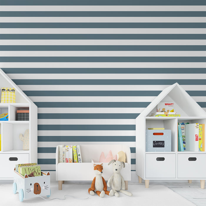 Papier peint chambre enfant | Rayures modernes en bleu et blanc