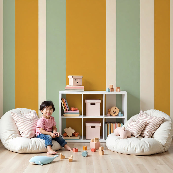 Papier peint chambre enfant | Rayures modernes en jaune et vert d'eau