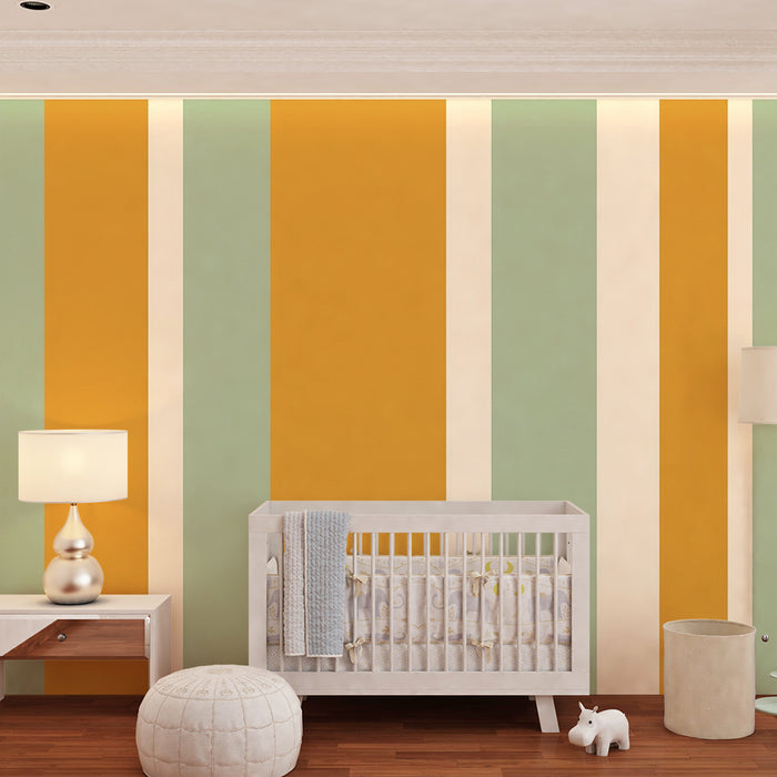 Papier peint chambre enfant | Rayures modernes en jaune et vert d'eau