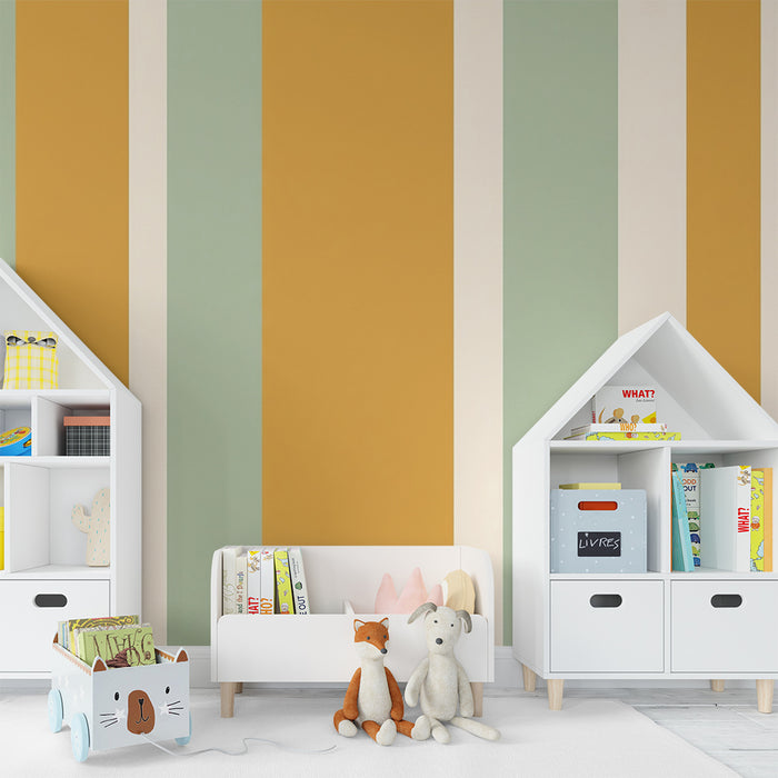 Papier peint chambre enfant | Rayures modernes en jaune et vert d'eau