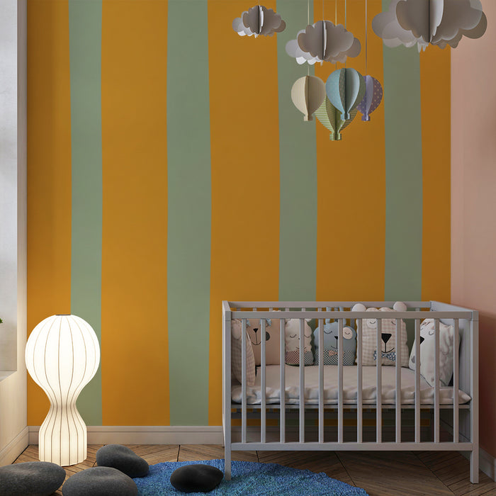 Papier peint chambre enfant | Rayures modernes en orange et vert d'eau