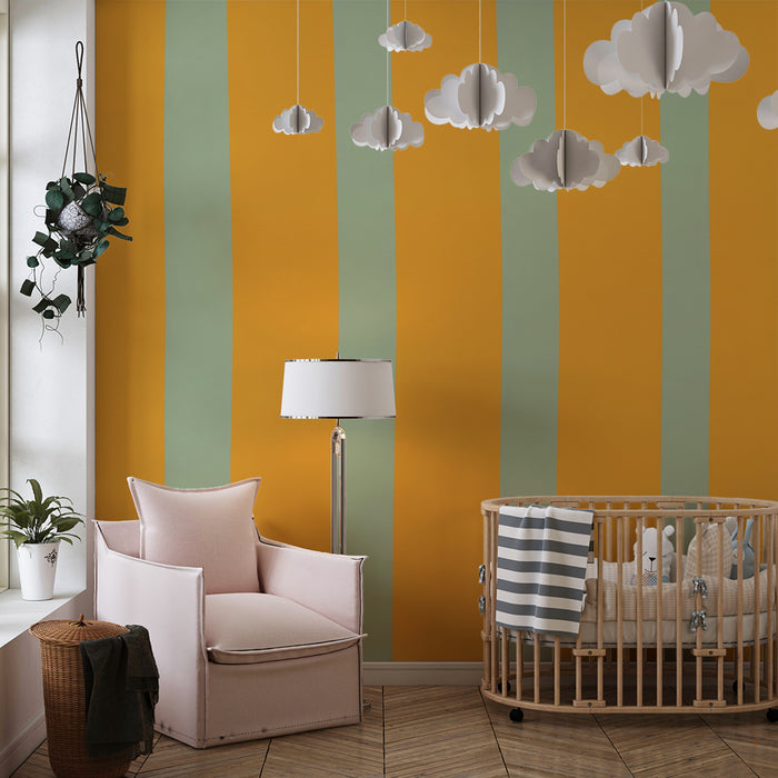 Papier peint chambre enfant | Rayures modernes en orange et vert d'eau