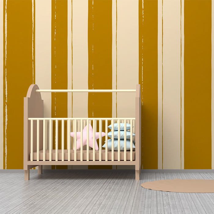 Papier peint chambre enfant | Rayures modernes en tons moutarde et crème