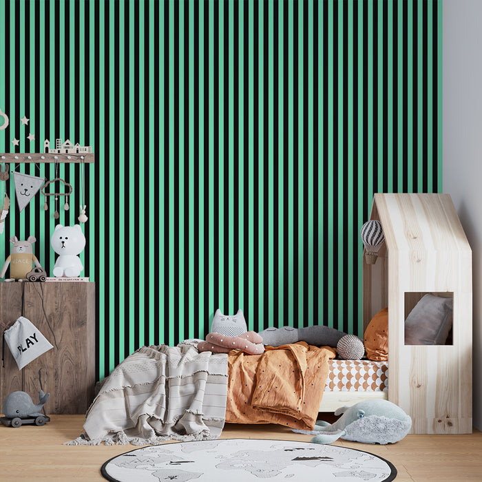 Carta da parati bambini | Righe moderne in turchese e nero