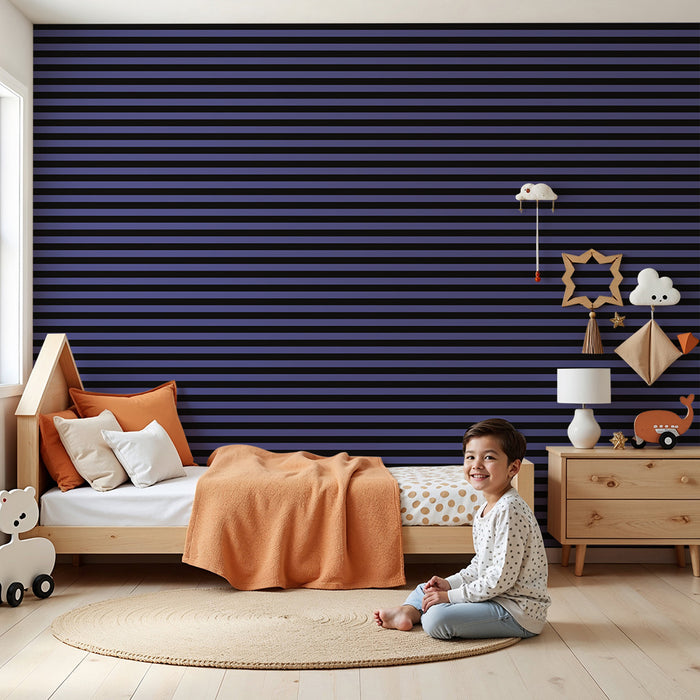 Papier peint chambre enfant | Rayures modernes en violet et noir