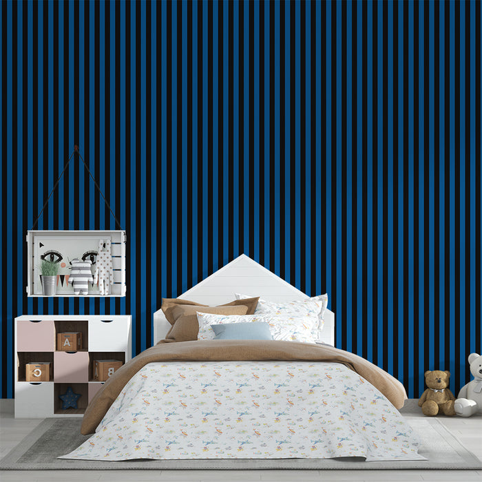 Kids room wallpaper | Modern vertical stripes in blue and black