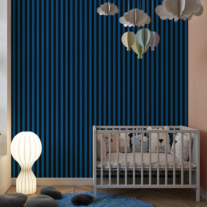 Kids room wallpaper | Modern vertical stripes in blue and black