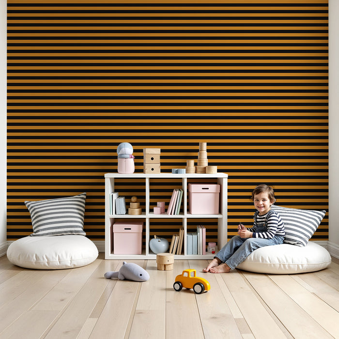 Kinderzimmer Tapete | Moderne schwarze und orangefarbene Streifen