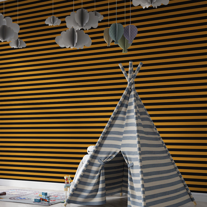 Kinderzimmer Tapete | Moderne schwarze und orangefarbene Streifen