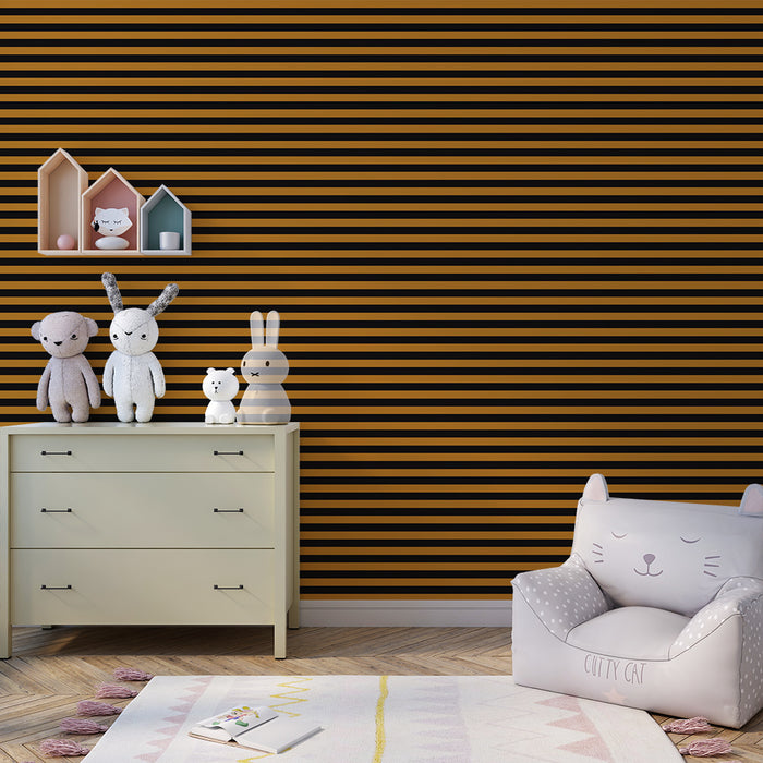 Kinderzimmer Tapete | Moderne schwarze und orangefarbene Streifen