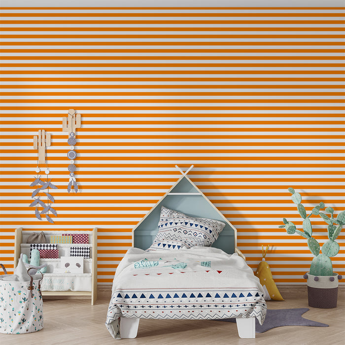 Børneværelse tapet | Orange og hvide Striber