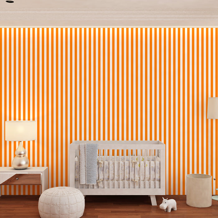 Børneværelse tapet | Moderne orange og hvide striber