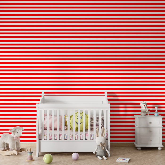 Børneværelse tapet | Moderne røde og hvide striber