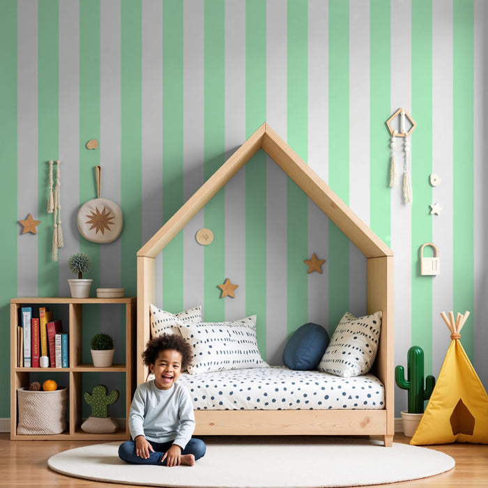Papel de parede criança | Listras elegantes verde pastel