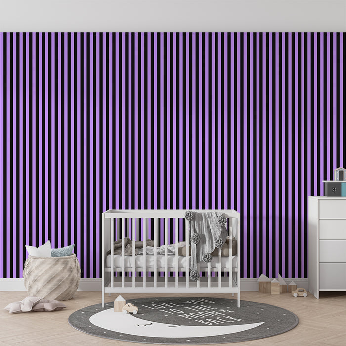 Carta da parati bambini | Righe viola e nere moderne