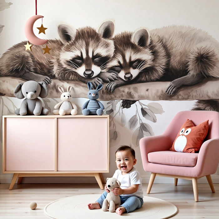 Kinderkamer behang | Terugwinning van de natuur met wasberen
